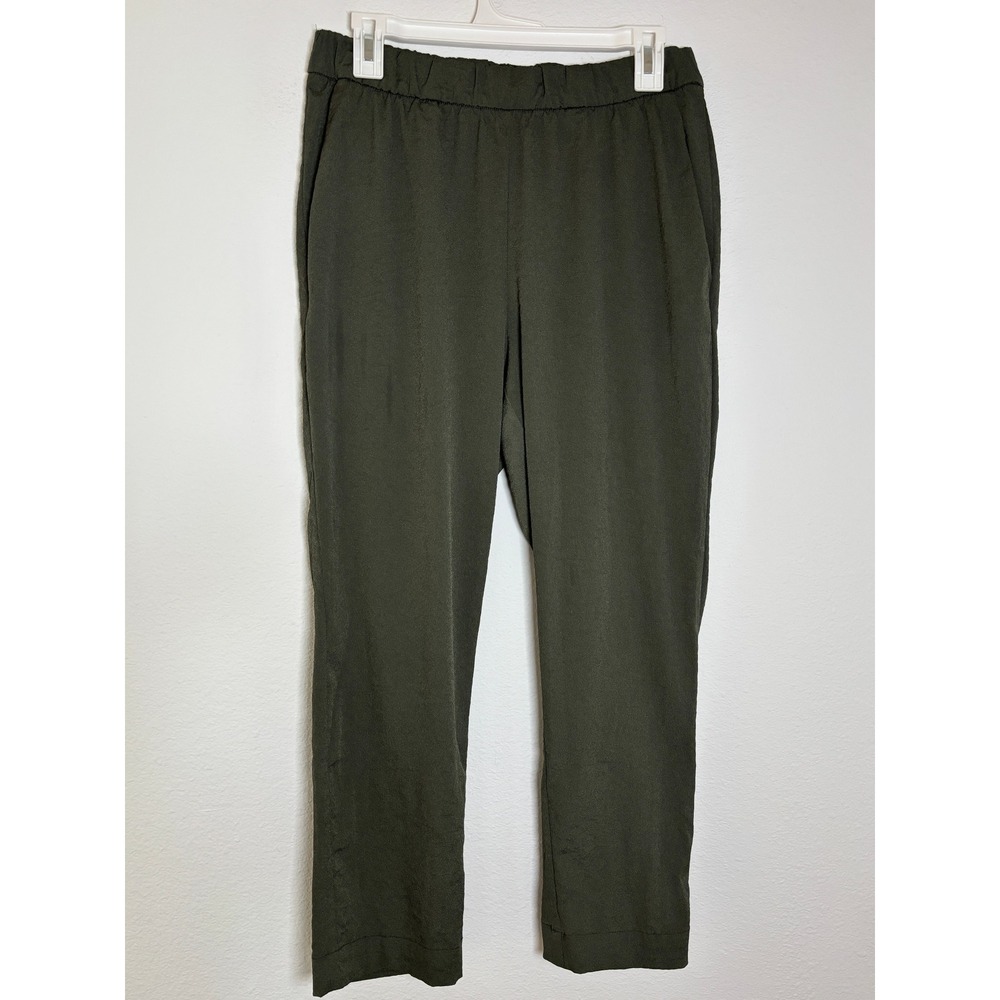 HM Womens Olive Green Elastic Waist Crepe Ankle Pants Size 12 Straight Leg